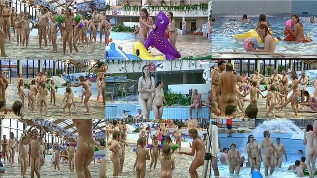 Young and adult nudists in the water park video [Real nudism]