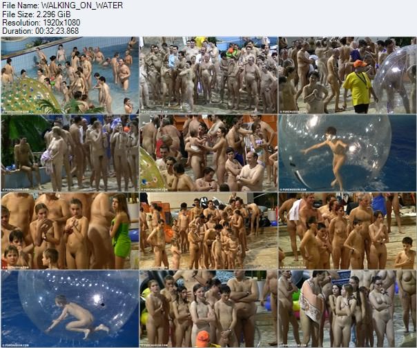 Walking on water - nude people in the pool [Real nudism]